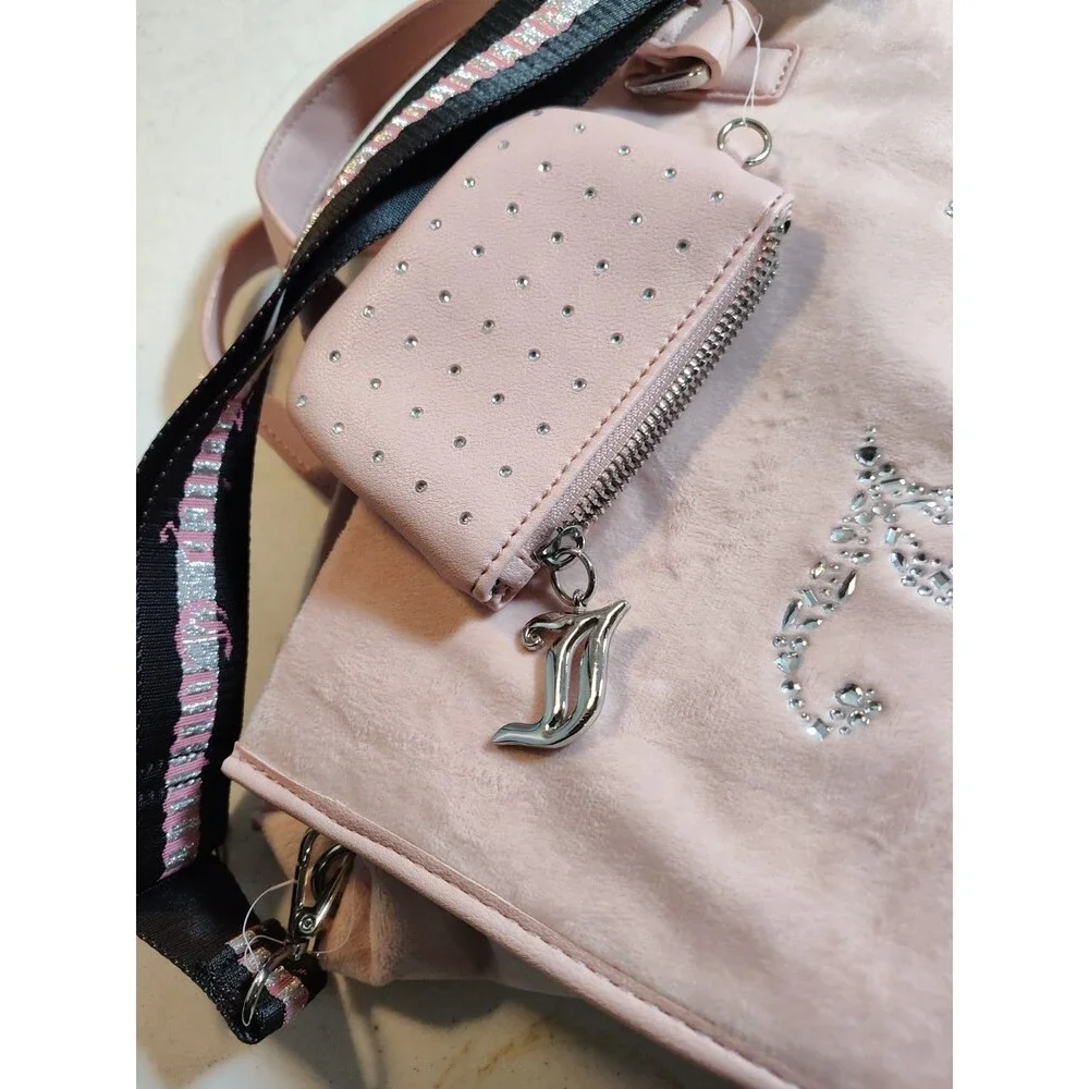 Juicy Couture Extra Spender Tote In Soft Pink Velvet Studded Logo (875)